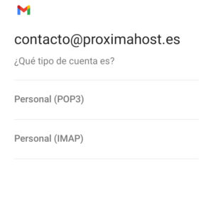 Imagen de la app de Gmail, que muestra las opciones de protocolo de correo entre IMAP y POP3-